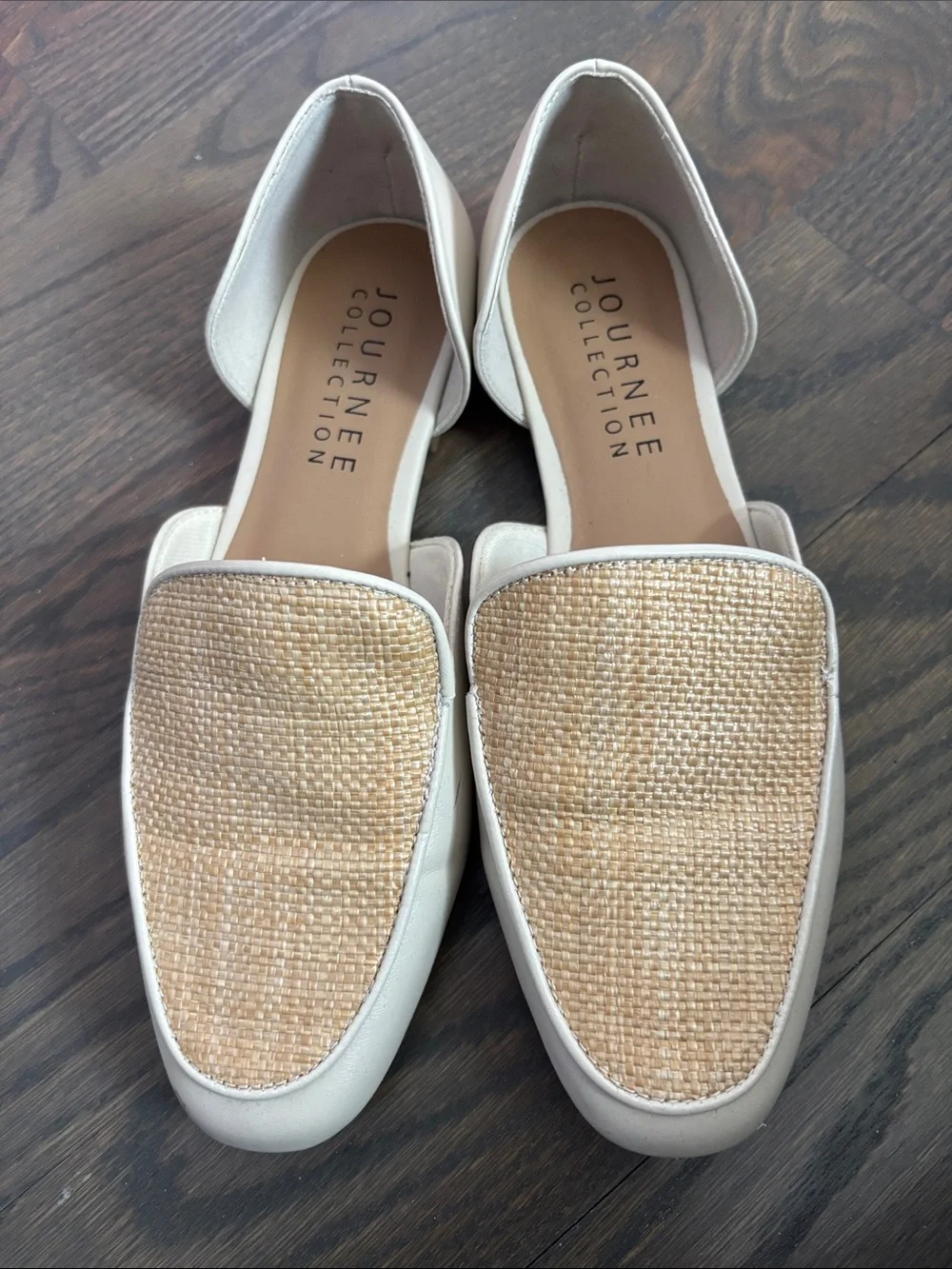 Journee Collection Cream Raffia-Textured D'Orsay Loafers